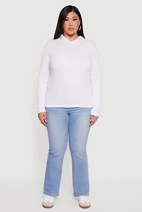 Womens Plus Size Long Sleeve Pullover Hoodie, White, Size 2X
