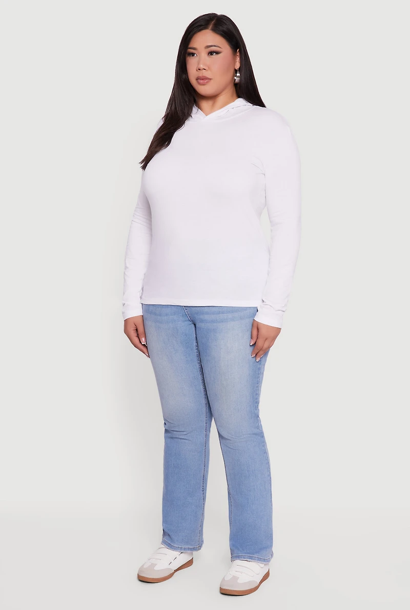 Womens Plus Size Long Sleeve Pullover Hoodie, White, Size 2X