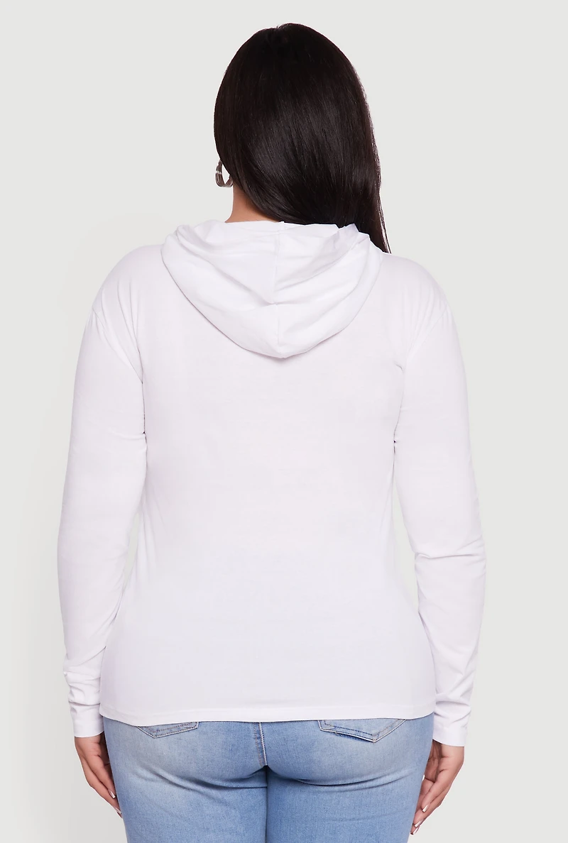 Womens Plus Size Long Sleeve Pullover Hoodie, White, Size 2X