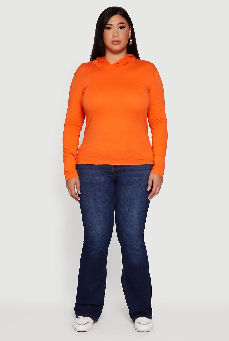 Womens Plus Size Long Sleeve Pullover Hoodie, Orange, Size 1X