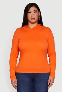 Womens Plus Size Long Sleeve Pullover Hoodie, Orange, Size 1X