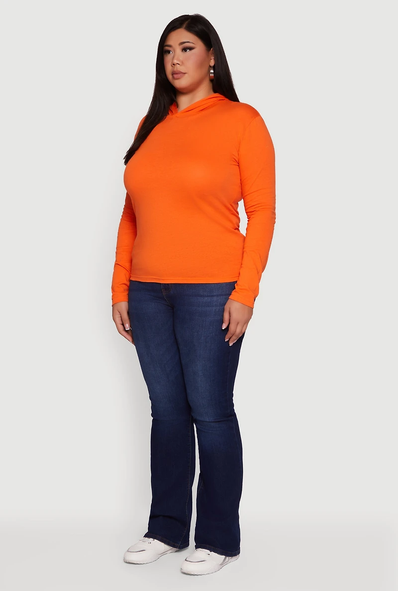 Womens Plus Size Long Sleeve Pullover Hoodie, Orange, Size 1X