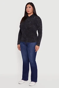 Womens Plus Size Long Sleeve Hooded Pullover Top, Black, Size 2X