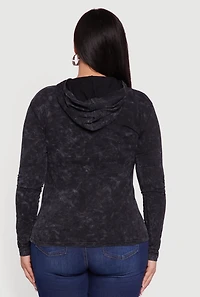 Womens Plus Long Sleeve Hooded Pullover Top, Black,