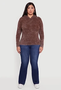 Womens Plus Size Acid Wash Long Sleeve Pullover Hoodie, Brown, Size 2X