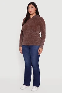 Womens Plus Size Acid Wash Long Sleeve Pullover Hoodie, Brown, Size 2X