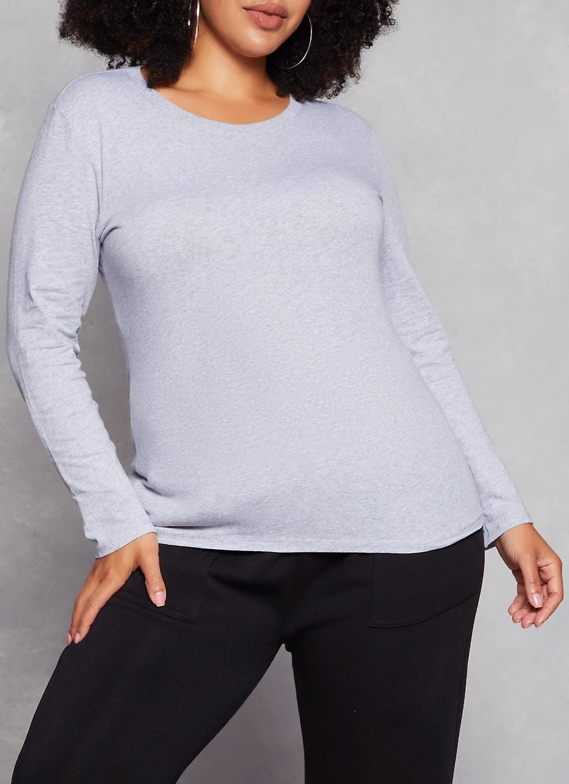 Womens Plus Long Sleeve Basic T Shirt,