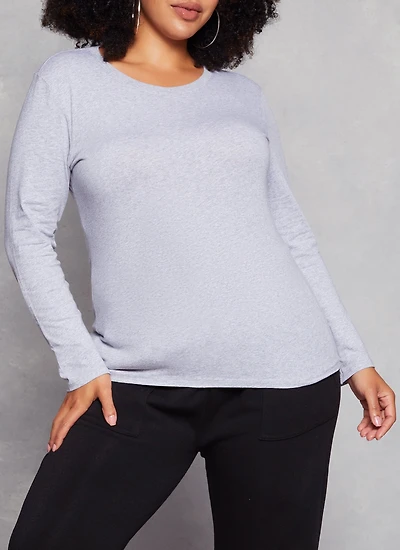 Womens Plus Long Sleeve Basic T Shirt,