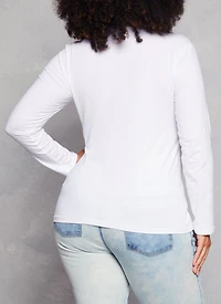 Womens Plus Size Long Sleeve Basic T Shirt, White, Size 1X