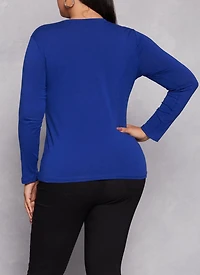 Womens Plus Size Long Sleeve Basic T Shirt, Blue, Size 1X
