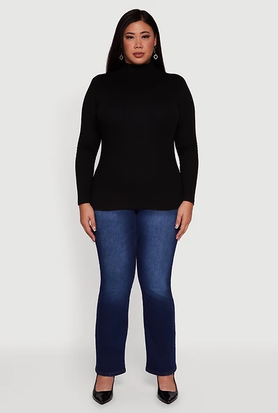 Womens Plus Ribbed Knit Turtleneck Long Sleeve Top,