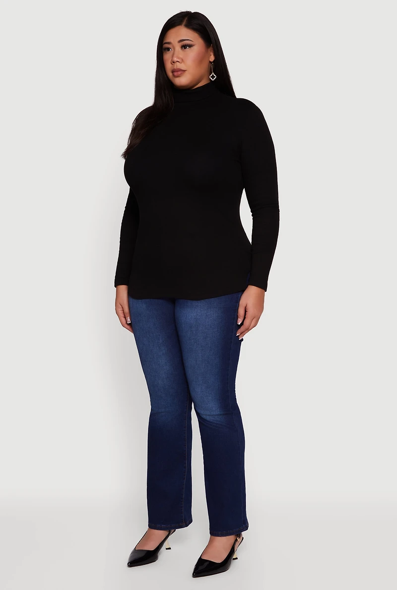 Plus Ribbed Knit Turtleneck Long Sleeve Top