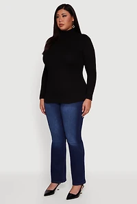 Plus Ribbed Knit Turtleneck Long Sleeve Top