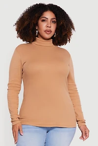 Womens Plus Ribbed Knit Turtleneck Long Sleeve Top, 1X
