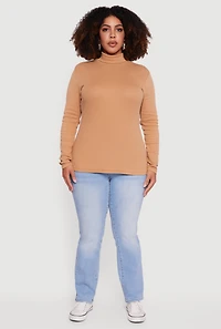 Womens Plus Ribbed Knit Turtleneck Long Sleeve Top, 1X