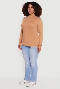 Womens Plus Ribbed Knit Turtleneck Long Sleeve Top, 1X