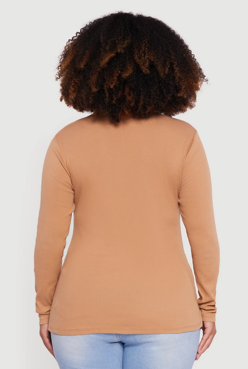 Womens Plus Ribbed Knit Turtleneck Long Sleeve Top, 1X
