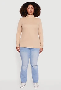 Plus Ribbed Knit Turtleneck Long Sleeve Top