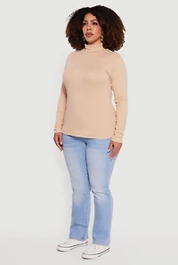 Plus Ribbed Knit Turtleneck Long Sleeve Top