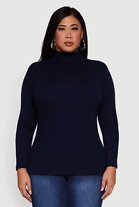 Womens Plus Ribbed Knit Turtleneck Long Sleeve Top,