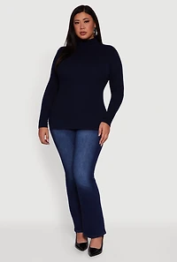 Womens Plus Ribbed Knit Turtleneck Long Sleeve Top,