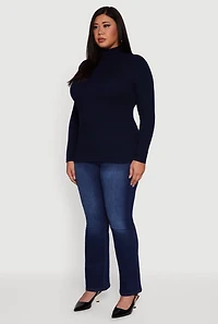 Womens Plus Ribbed Knit Turtleneck Long Sleeve Top,