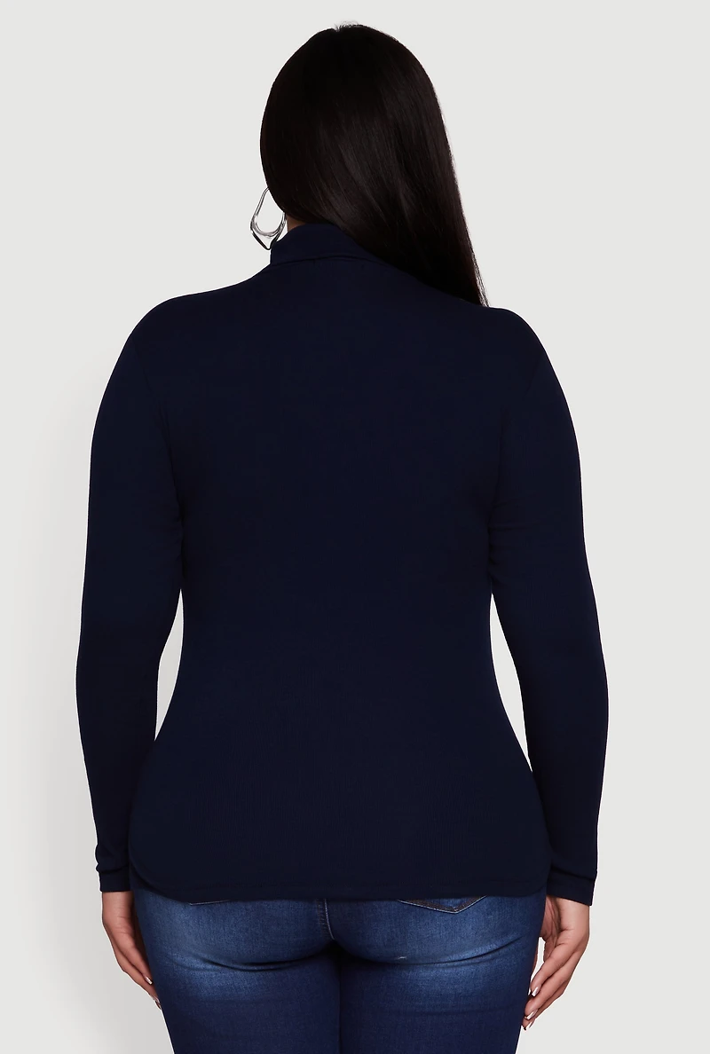 Womens Plus Ribbed Knit Turtleneck Long Sleeve Top,