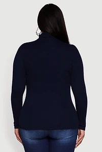 Womens Plus Ribbed Knit Turtleneck Long Sleeve Top,