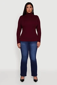 Womens Plus Ribbed Knit Turtleneck Long Sleeve Top, 3X