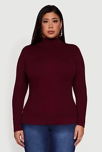 Womens Plus Ribbed Knit Turtleneck Long Sleeve Top, 3X
