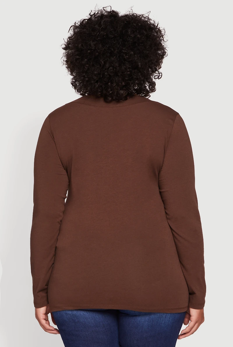 Womens Plus Long Sleeve V-Neck Basic Tee,