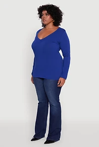 Plus Long Sleeve V-Neck Basic Tee
