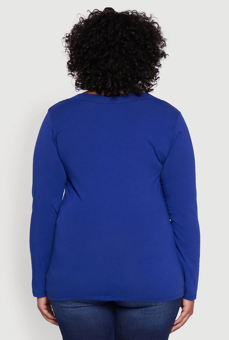 Plus Long Sleeve V-Neck Basic Tee