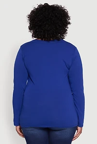 Plus Long Sleeve V-Neck Basic Tee