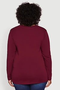 Womens Plus Long Sleeve V-Neck Basic Tee,