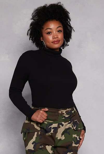 Womens Plus Ribbed Knit Long Sleeve Turtleneck Top,