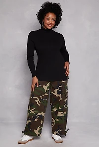 Womens Plus Size Ribbed Knit Long Sleeve Turtleneck Top, Black, Size 3X