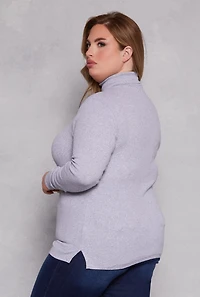 Womens Plus Size Ribbed Knit Long Sleeve Turtleneck Top, Grey, Size 1X