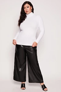 Womens Plus Size Ribbed Knit Long Sleeve Turtleneck Top, White, Size 1X