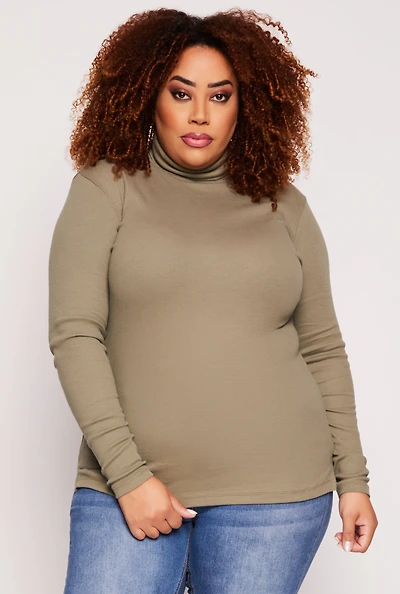 Womens Plus Ribbed Knit Long Sleeve Turtleneck Top,