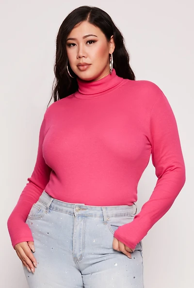 Womens Plus Ribbed Knit Long Sleeve Turtleneck Top, 1X