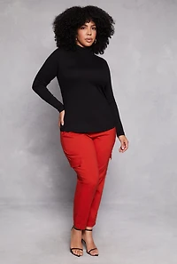 Womens Plus Ruched Mock Neck T Shirt,