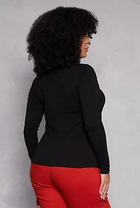 Womens Plus Ruched Mock Neck T Shirt,