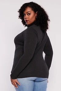 Womens Plus Ruched Mock Neck T Shirt,