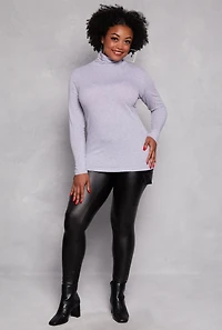 Womens Plus Ruched Mock Neck T Shirt,