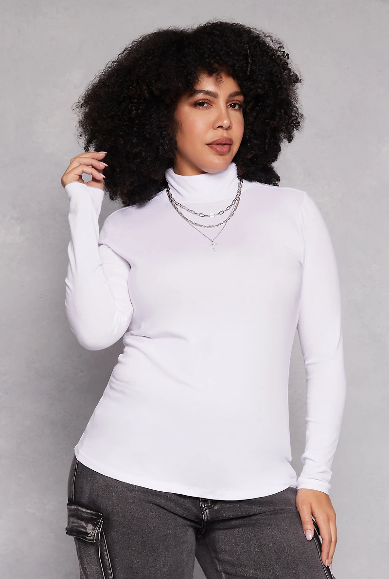 Womens Plus Size Ruched Mock Neck T Shirt, White, Size 1X