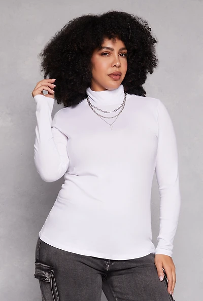 Womens Plus Size Ruched Mock Neck T Shirt, White, Size 1X
