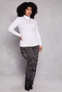 Womens Plus Size Ruched Mock Neck T Shirt, White, Size 1X