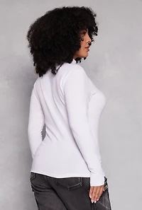 Womens Plus Size Ruched Mock Neck T Shirt, White, Size 1X