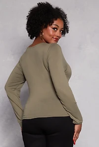 Womens Plus Size Double Layered Scoop Neck Top, Green, Size 1X